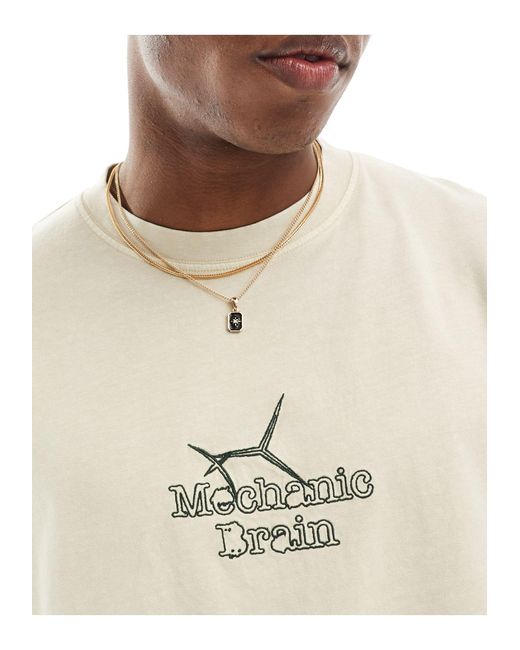 T-shirt à imprimé mechanic brain - beige Pull&Bear pour homme en coloris Natural