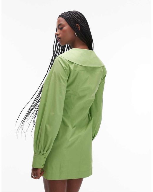 TOPSHOP Mini Jurk Van Popeline Met Naden En Vrouwelijke Kraag in het Green