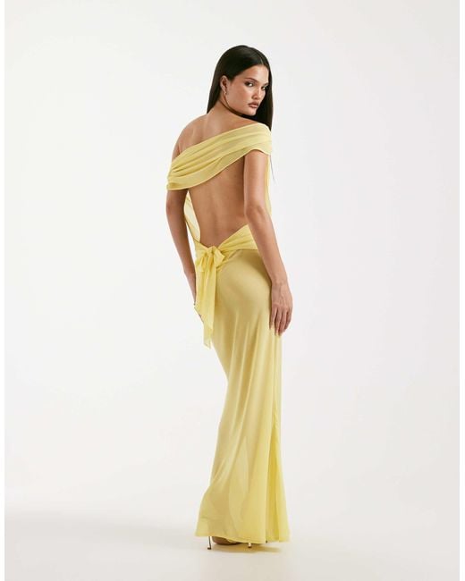 I.AM.GIA Metallic Kahlo Chiffon Sheer Off Shoulder Open Back Tie Detail Maxi Dress