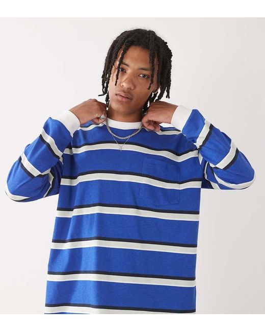 Collusion Gestreept T-Shirt Met Lange Mouwen En Zak in het Blue voor heren
