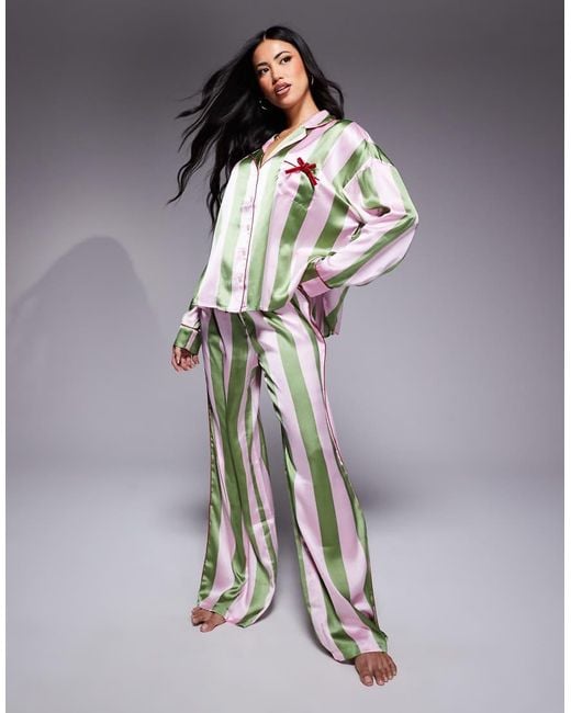 River Island Green Satin Pyjama Set
