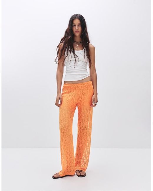 Pull&Bear Orange Wide-leg Knit Pants