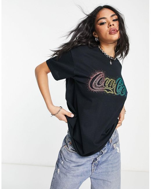 ASOS Oversized T-shirt With Glitter Coca Cola License Graphic in Black ...