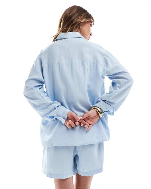 Pieces Overhemd Van Linnenmix in het Blue