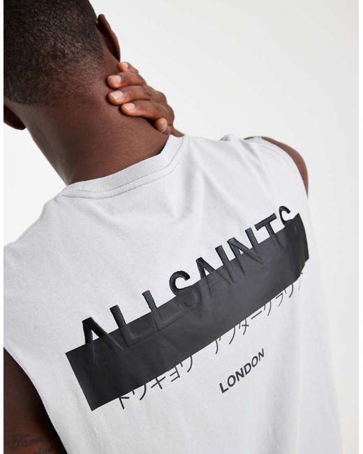 AllSaints White Redact Graphic Sleeveless Vest Top for men
