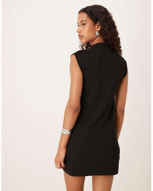 Mango Black Cap Sleeve High Neck Mini Dress