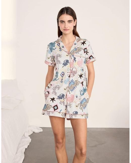 Chelsea Peers Natural Bohemian Leopard Print Short Pyjama Set