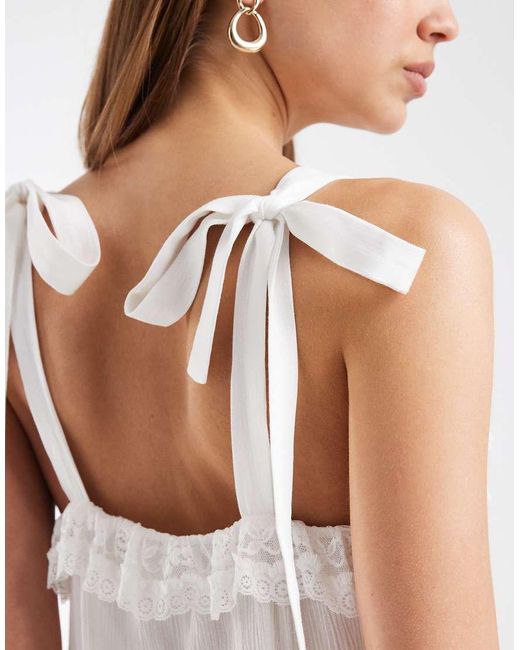 Motel White Co-Ord Shaista Lace Trim Top