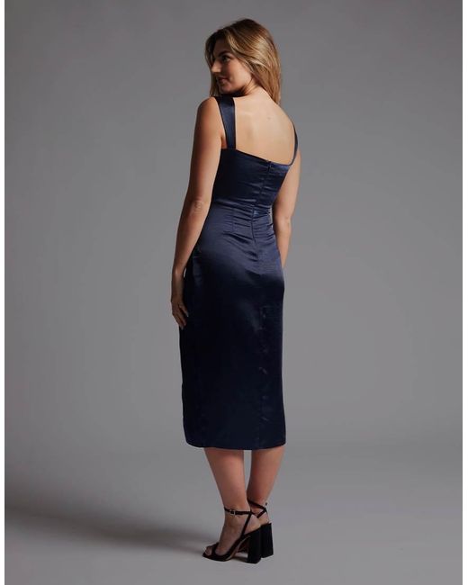 Vesper Blue Sweetheart Neckline Satin Midaxi Dress With Split