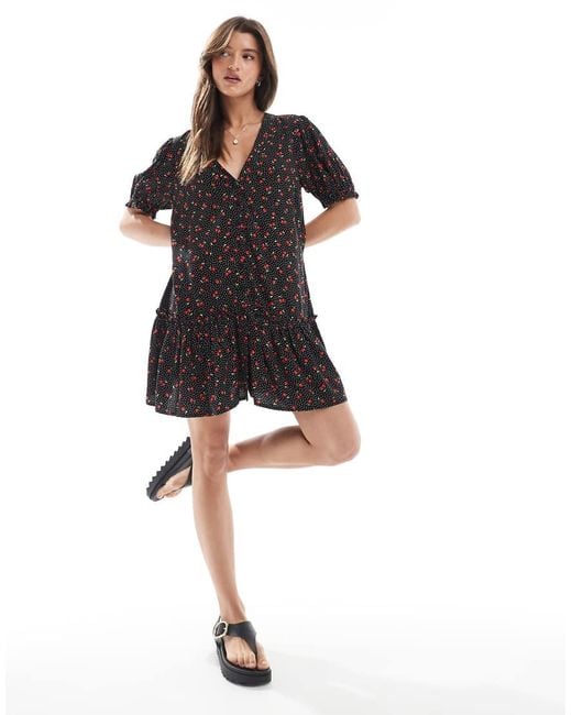 Miss Selfridge Black Printed Spun Smock Dress