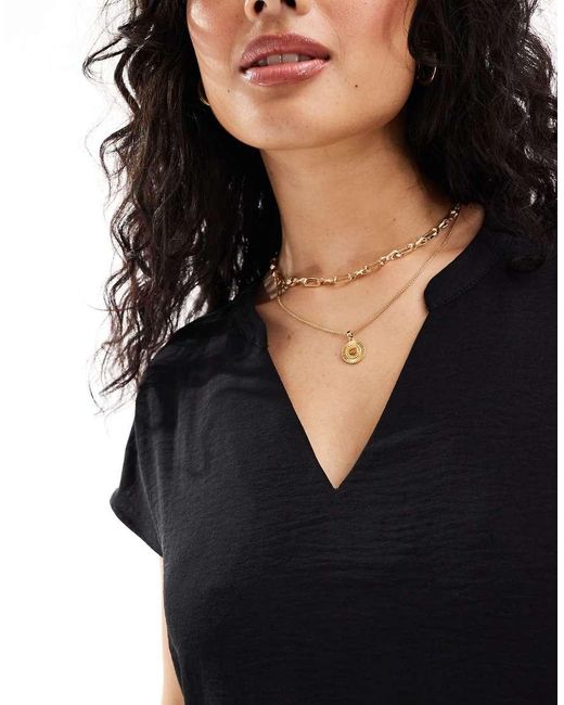 Jdy Black V Neck Short Sleeve Blouse