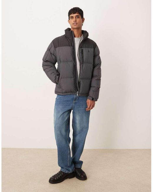 Polo Ralph Lauren Gray Icon Logo Colourblock Ripstop Puffer Bomber for men