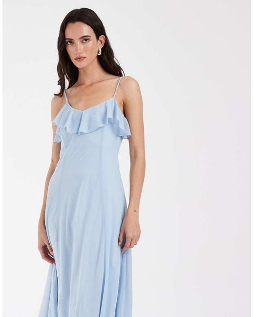 Vero Moda Blue Ruffle Bust Chiffon Midi Cami Dress