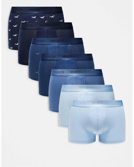 Hollister Blue 7 Pack Pattern Basic Classic Trunks for men