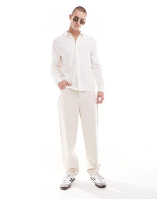 Weekday White Relaxed Fit Linen Blend Shirt for men