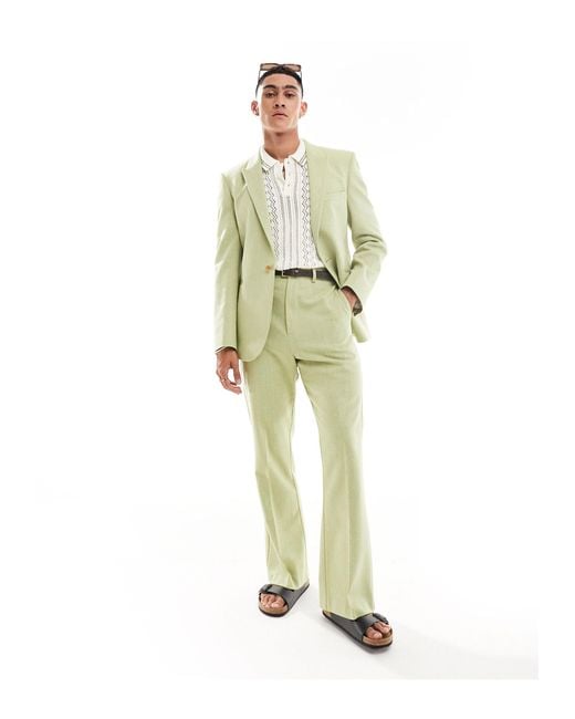 ASOS Green High Waisted Flare Suit Trouser for men