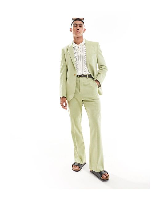 Pantaloni da abito a zampa a vita alta di ASOS in Green da Uomo
