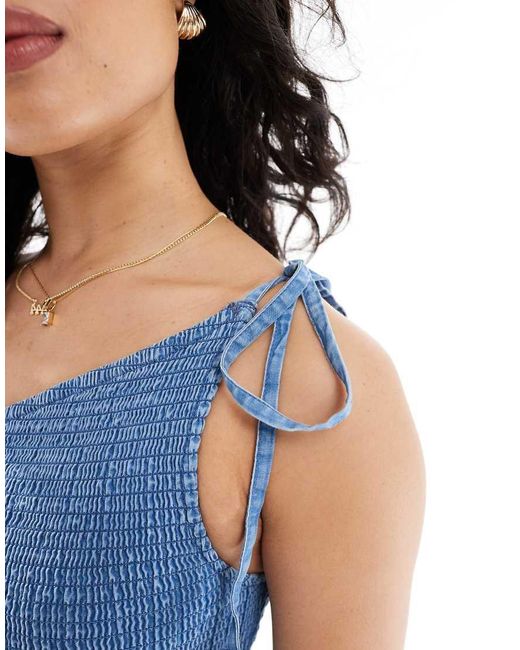 ASOS Blue Soft Denim Midi Dress With Asymmetric Neckline