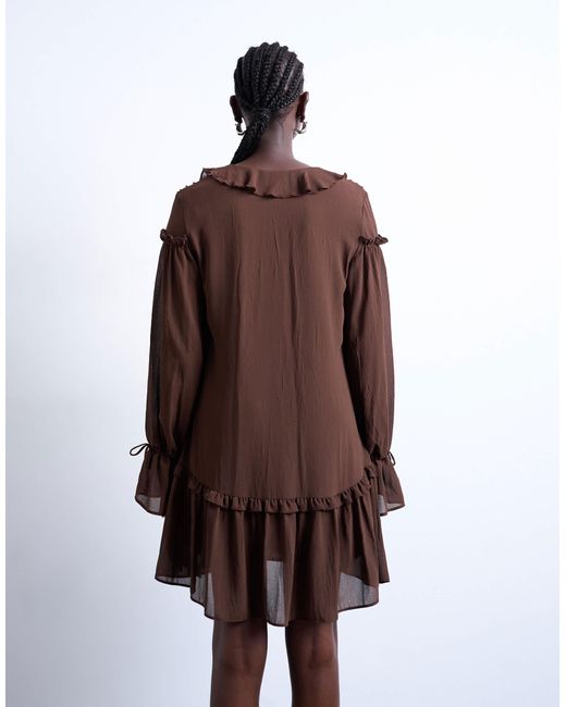 Robe courte à coutures ondulées et manches poète - café TOPSHOP en coloris Brown