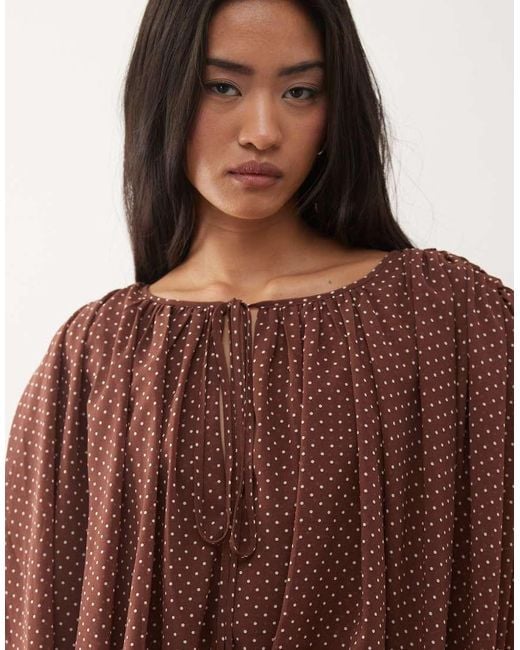 Lioness Brown Elements Petite Chiffon Drape Detail Balloon Sleeve Tie Waist Mini Dress