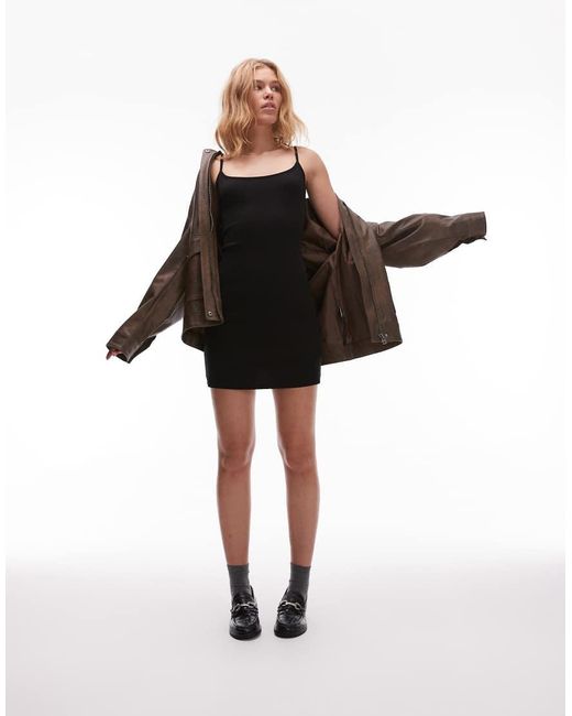 TOPSHOP Geribbelde Cami Mini Jurk in het Black