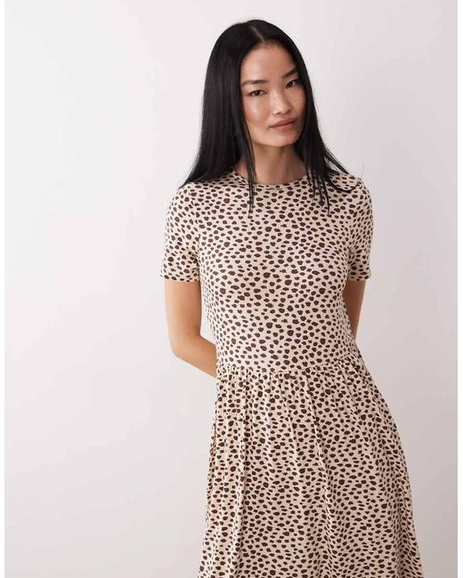 Wednesday's Girl Multicolor Short Sleeve Midaxi Smudge Spot Dress Print
