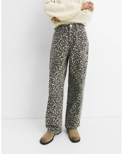 Pull&Bear Baggy Jeans Met Luipaardprint in het Gray