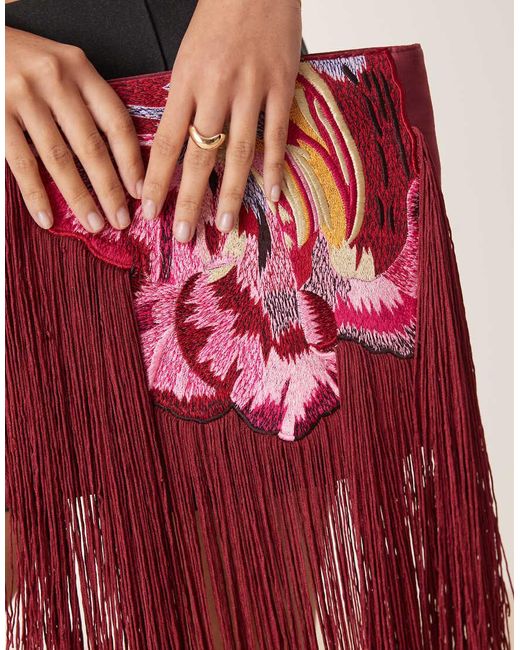 ASOS Embroidered Flower Zip Top Clutch With Tassel Detail