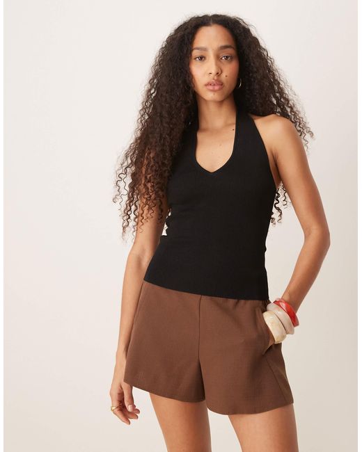 Mango Brown Slim Fit Fine Knit V-neck Vest