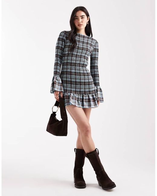 Daisy Street White Long Sleeve Shirred Mini Dress