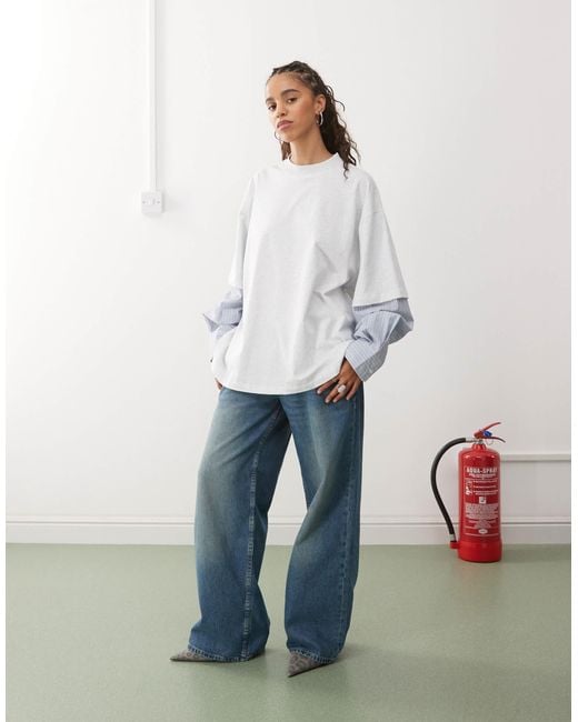 Lioness White – langärmliges 2-in-1-shirt mit oversize-passform und overlay-hemd