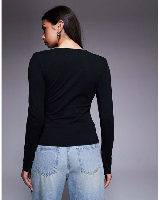ASOS Black Long Sleeve Crew Neck Top With Shoulder Pads