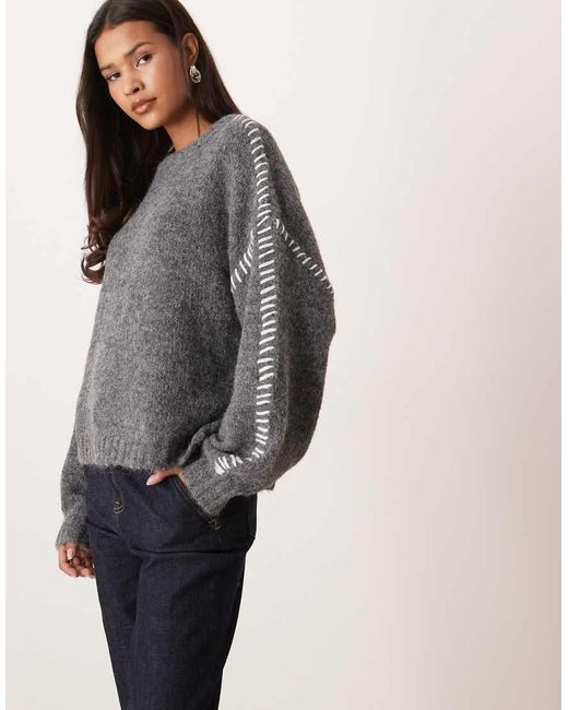 Jdy Gray Knitted Jumper With Stich Detail