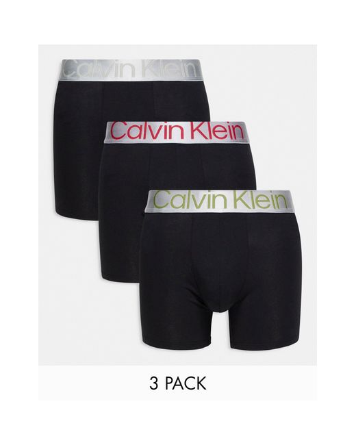 Calvin Klein Black Steel 3 Pack Boxer Briefs With Contrast Waistband for men