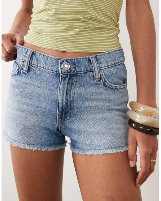 Mango Blue Teen 100% Cotton Frayed Hem Denim Micro Short