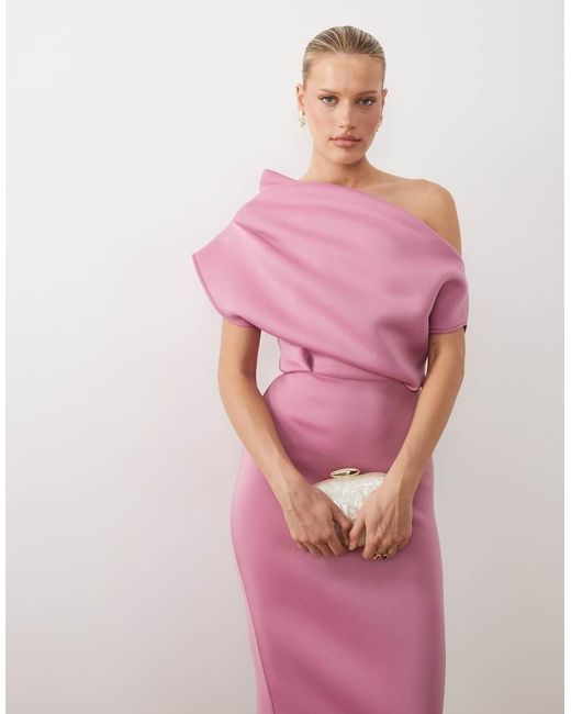 ASOS Pink Dramatic Neckline Midi Dress
