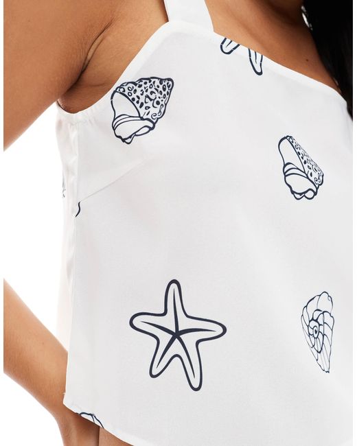 Vero Moda White – camisole mit eckigem ausschnitt und muschelmuster, kombiteil