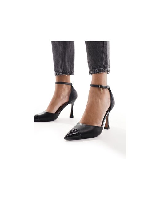 River Island Black Court Heels With Embossed Toe Detail
