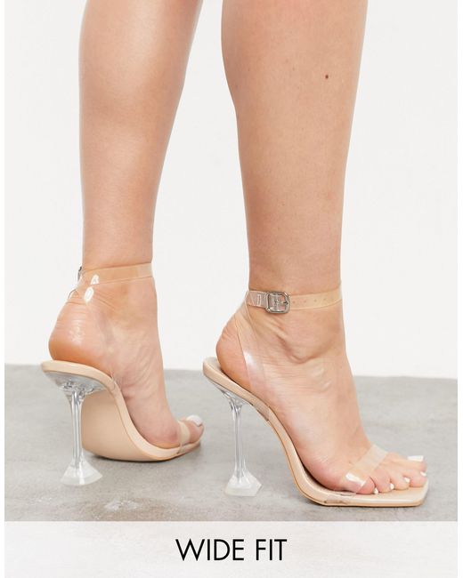 Public Desire Natural Yasmyn Square Toe Clear Heeled Sandals