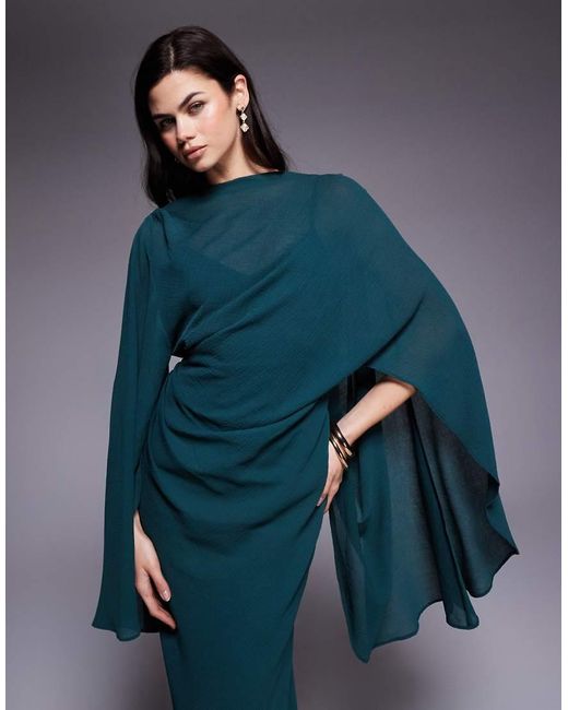 ASOS Blue Kimono Sleeve Cape Detail Draped Midaxi Dress With Open Back