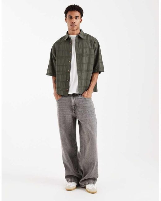 ASOS Gray Boxy Oversized Shirt With Textured Check for men