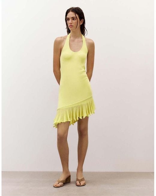 Pull&Bear Yellow Asymmetric Knit Halter Dress