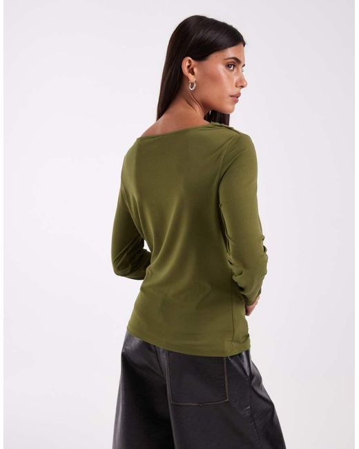Vero Moda Green Long Sleeve Waterfall Top
