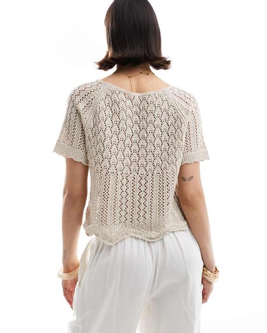 ONLY White Crochet Short Sleeve Top