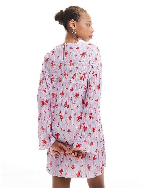 Pieces Pink Long Sleeve Plisse Mini Dress
