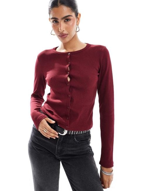 Stradivarius Red Ribbed Jersey Cardigan