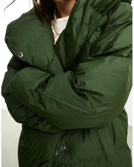 Noisy May White Droplets Longline Padded Coat With Oversized Hood