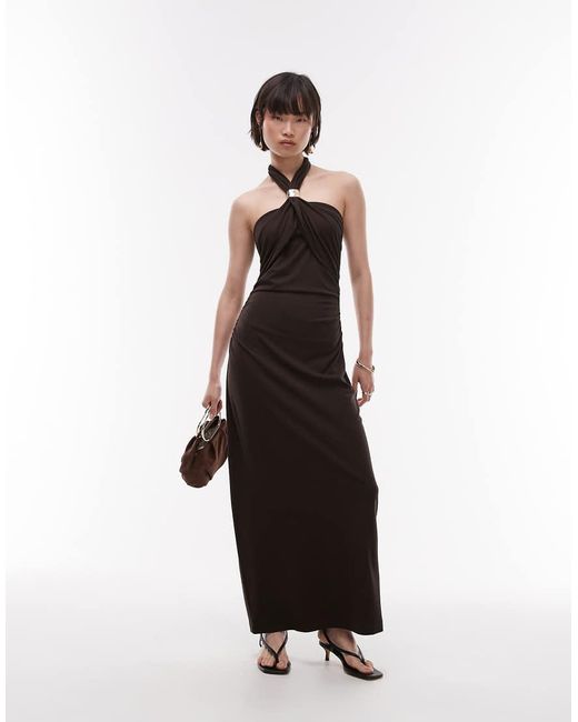 & Other Stories White Jersey Maxi Dress With Metallic Clasp Halter Neck