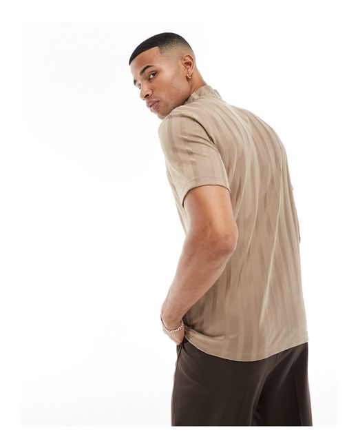 T-shirt côtelé brillant avec col montant zippé ASOS pour homme en coloris Brown