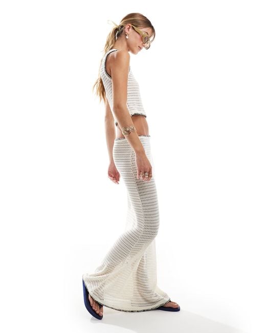 Vero Moda Women's White Crochet Maxi Skirt Co-ord With Whipstitch